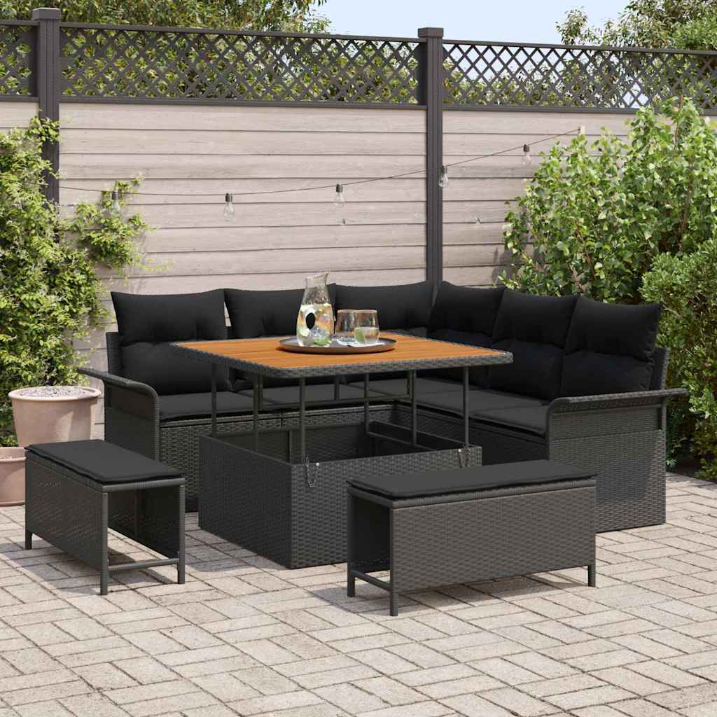 Garten-Sofa-Set mit Kissen mit Speicher 8 pcs Schwarz