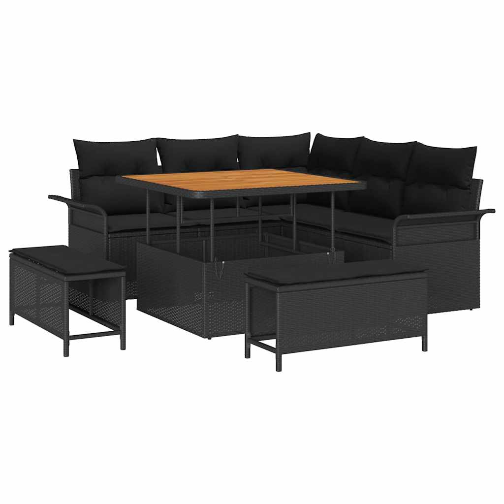 Garten-Sofa-Set mit Kissen mit Speicher 8 pcs Schwarz