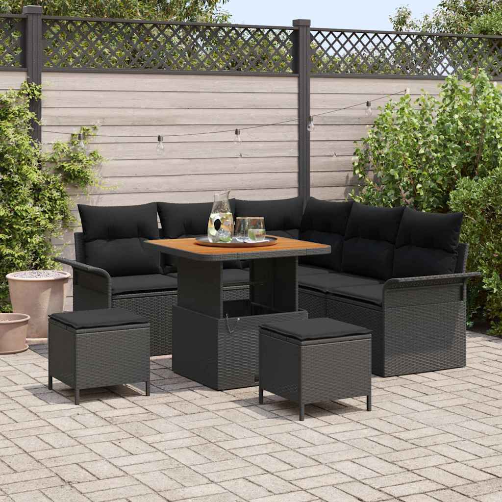 Garten-Sofa-Set mit Kissen mit Speicher 8 pcs Schwarz