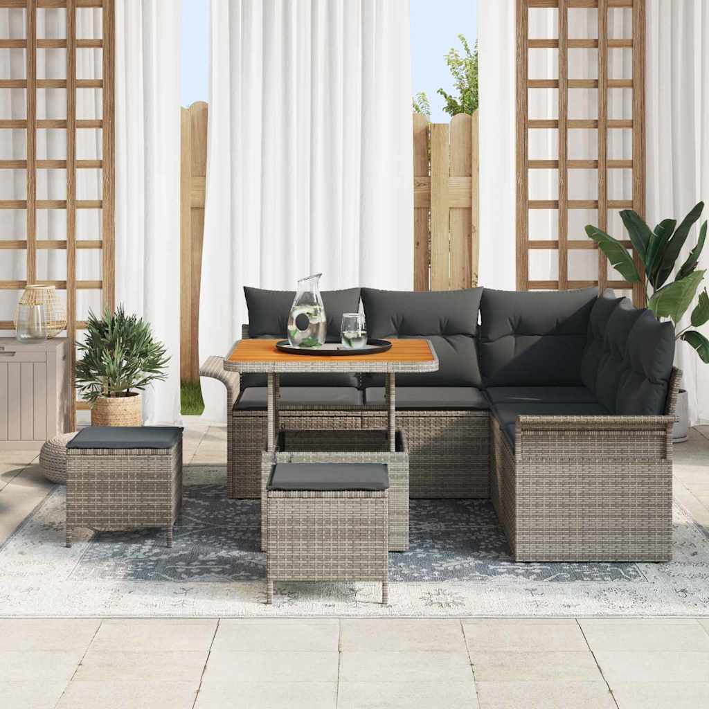 Garten-Sofa-Set mit Kissen mit Speicher mit Kissen 8 pcs Grau