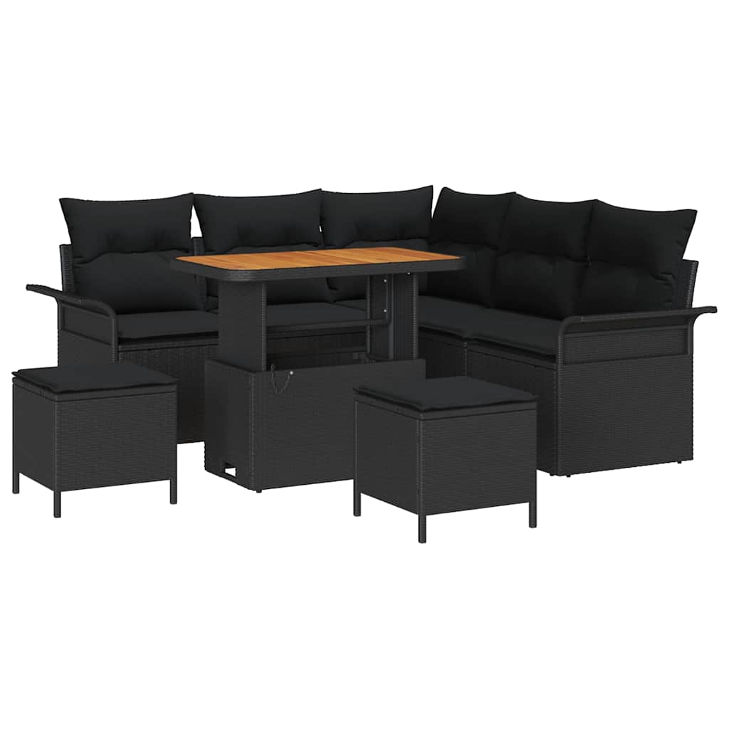 Garten-Sofa-Set mit Kissen mit Speicher 8 pcs Schwarz