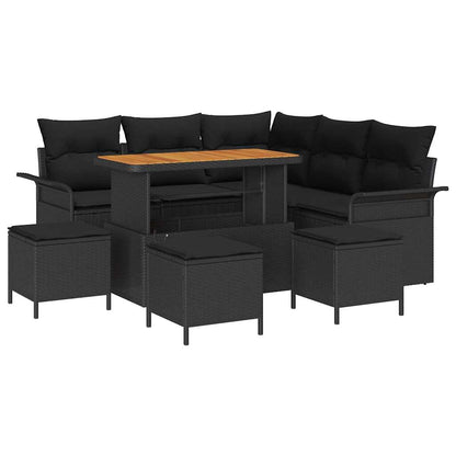 Garten-Sofa-Set mit Kissen mit Speicher 9 pcs Schwarz