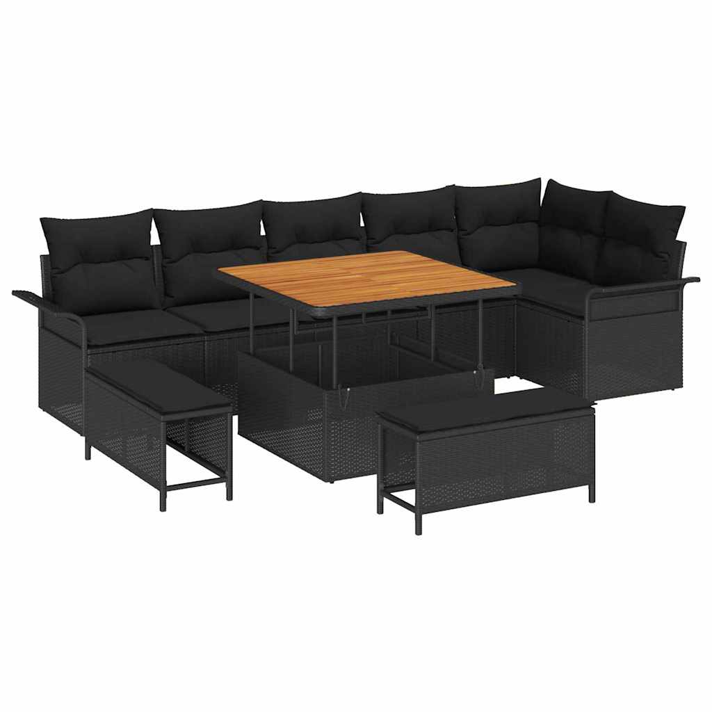 Garten-Sofa-Set mit Kissen mit Speicher 9 pcs Schwarz