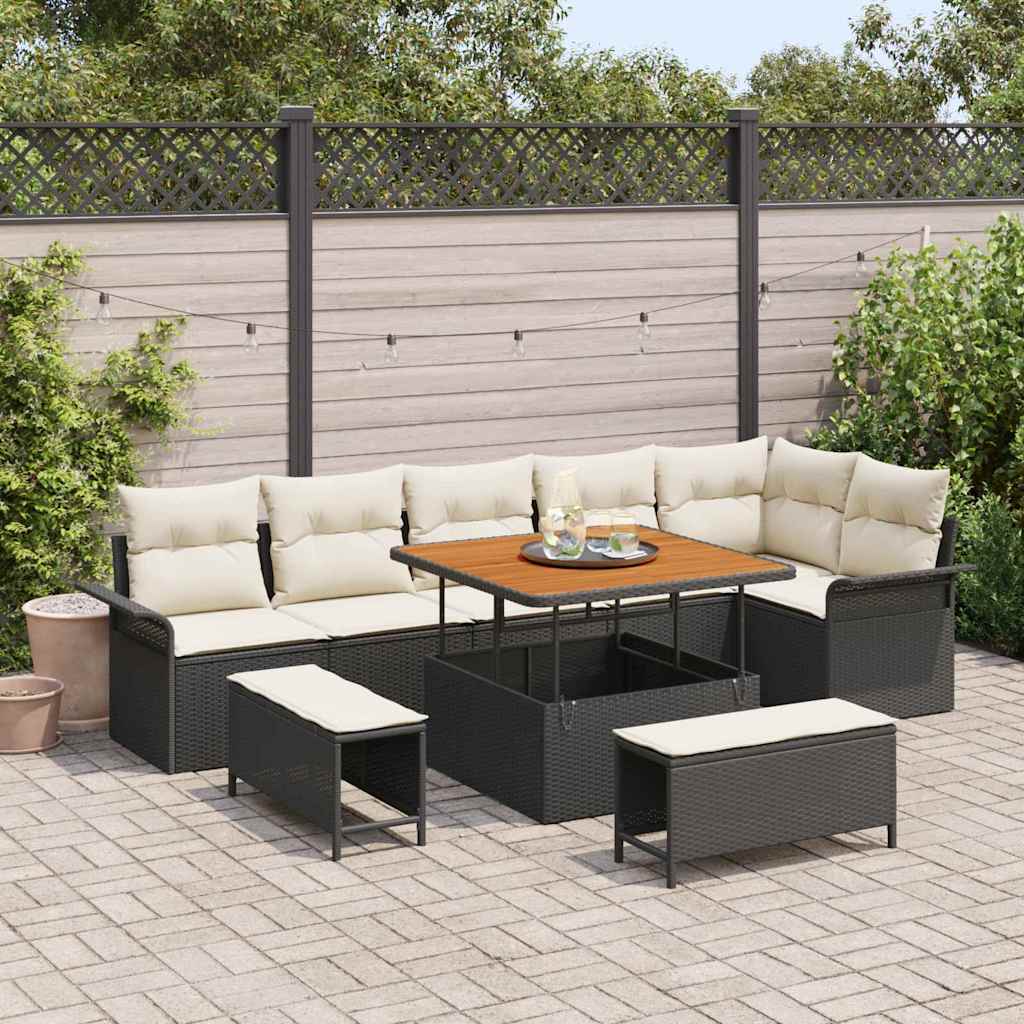 Garten-Sofa-Set 9 pcs Schwarz und Creme 100 x 100 x 71 cm