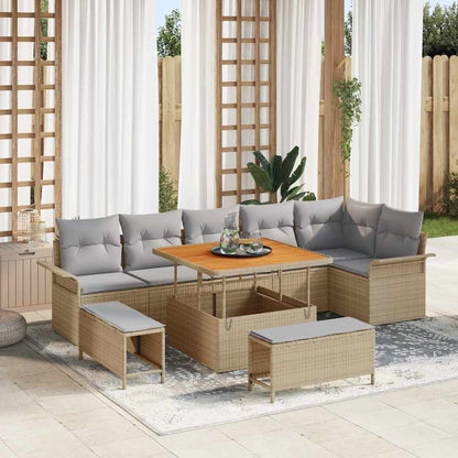 Garten-Sofa-Set mit Kissen mit Kissen 9 pcs Beige und Hellgrau