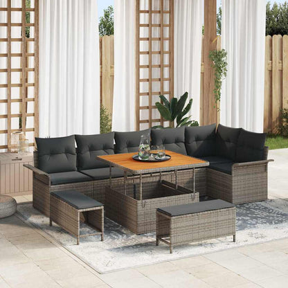 Garten-Sofa-Set mit Kissen mit Speicher mit Kissen 9 pcs Grau