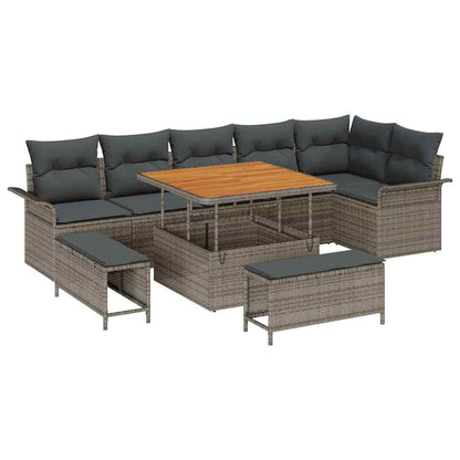 Garten-Sofa-Set mit Kissen mit Speicher mit Kissen 9 pcs Grau