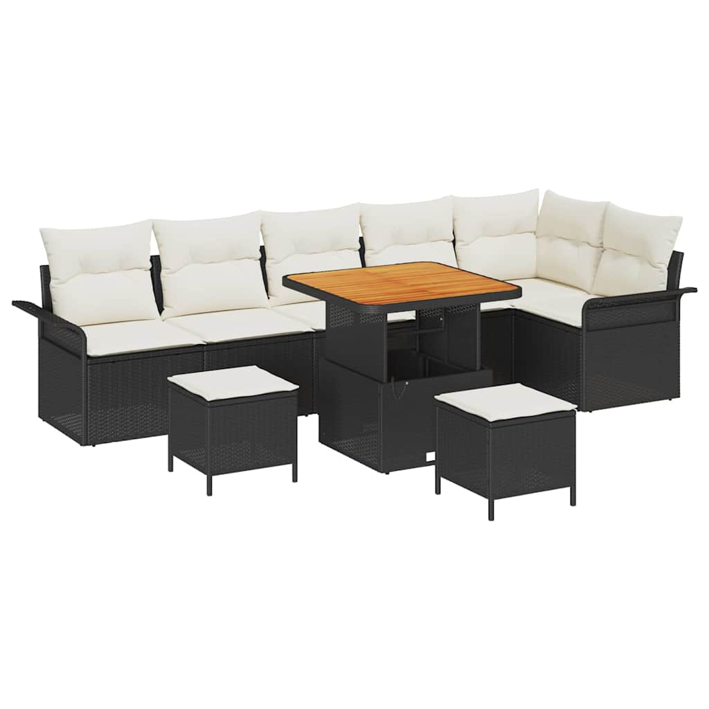 Garten-Sofa-Set mit Kissen mit Speicher 9 pcs Schwarz und Creme