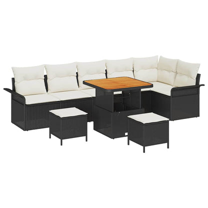 Garten-Sofa-Set mit Kissen mit Speicher 9 pcs Schwarz und Creme
