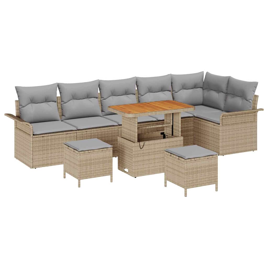 Garten-Sofa-Set mit Kissen mit Kissen 9 pcs Beige und Hellgrau