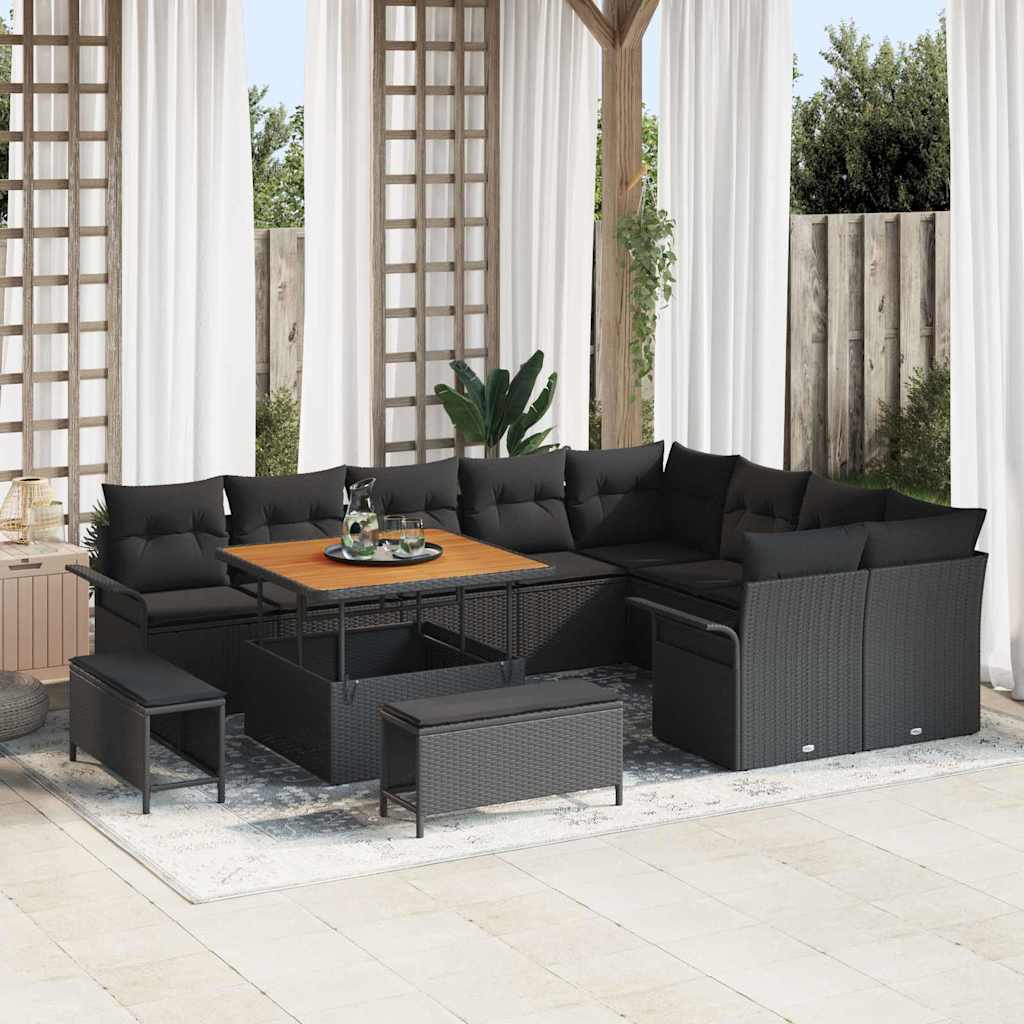 Garten-Sofa-Set mit Kissen mit Speicher 12 pcs Schwarz