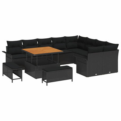 Garten-Sofa-Set mit Kissen mit Speicher 12 pcs Schwarz