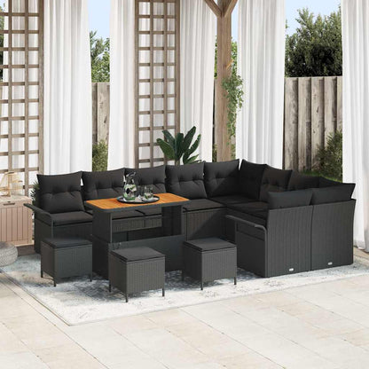 Garten-Sofa-Set mit Kissen mit Speicher 13 pcs Schwarz
