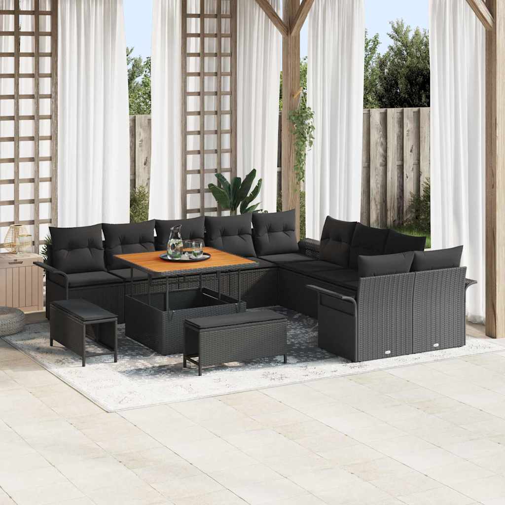Garten-Sofa-Set mit Kissen mit Speicher 13 pcs Schwarz