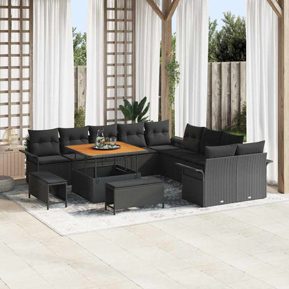 Garten-Sofa-Set mit Kissen mit Speicher 13 pcs Schwarz