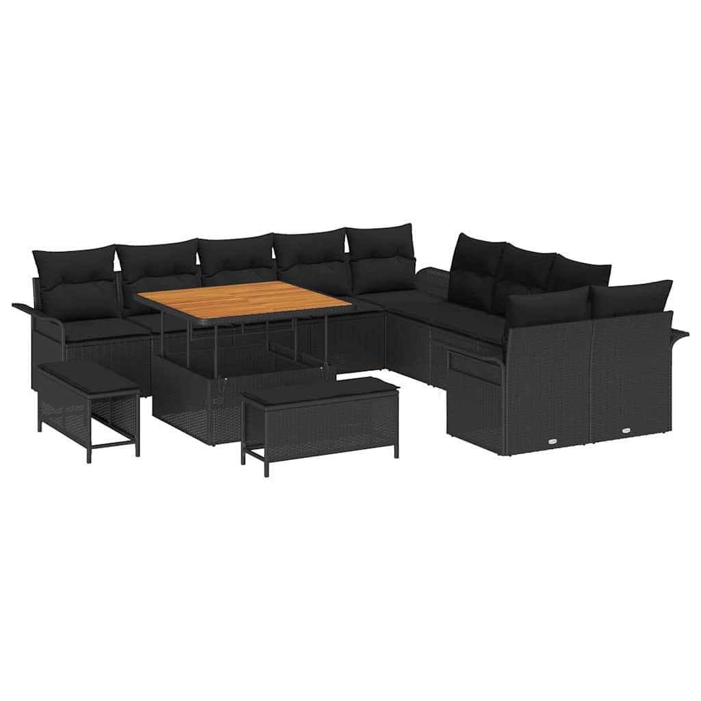 Garten-Sofa-Set mit Kissen mit Speicher 13 pcs Schwarz