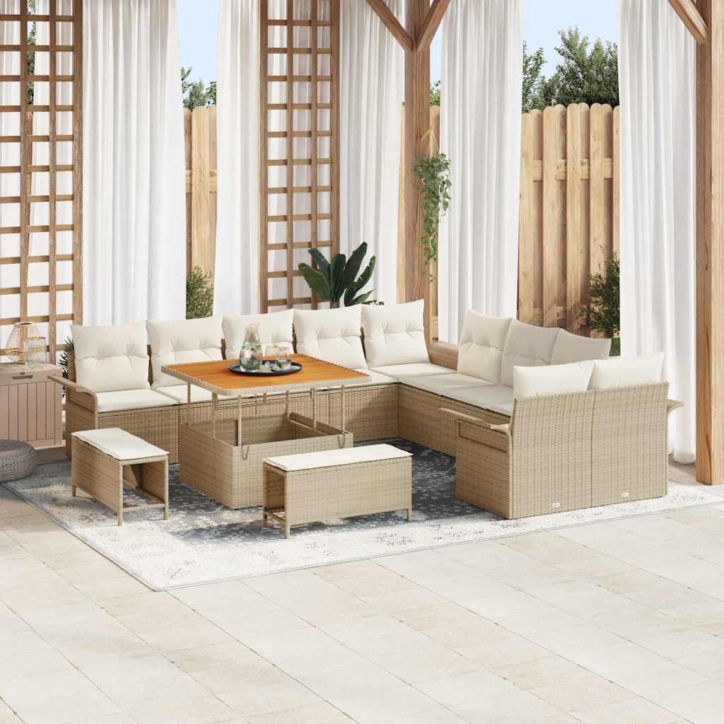 vidaXL Salon de jardin avec coussins et espace de rangement 13 pcs Beige et Crème