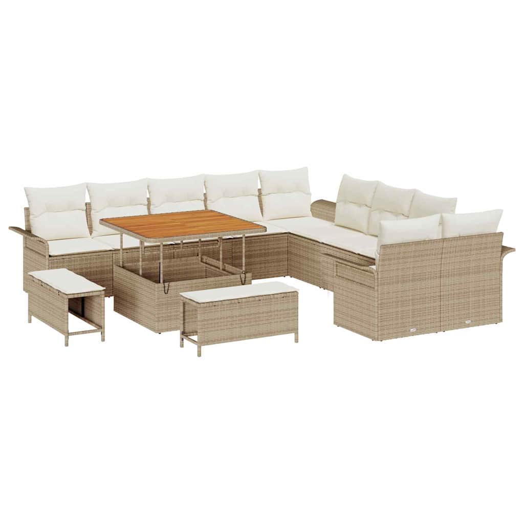 vidaXL Salon de jardin avec coussins et espace de rangement 13 pcs Beige et Crème