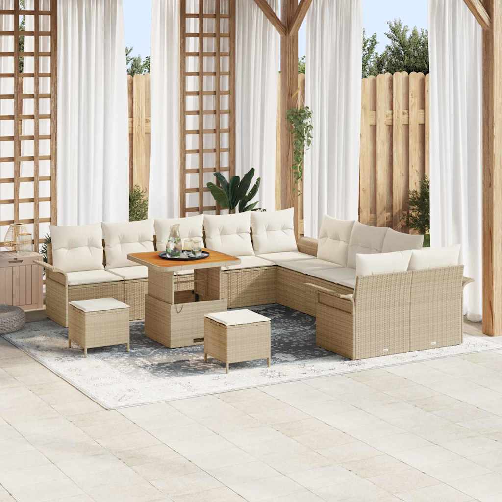 Garten-Sofa-Set mit Kissen mit Speicher 13 pcs Beige und Creme