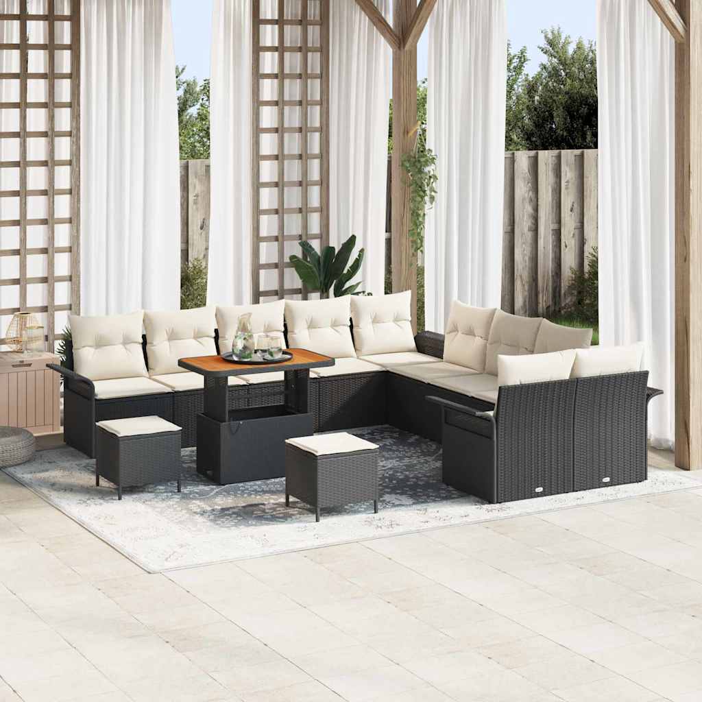 Garten-Sofa-Set mit Kissen mit Kissen 13 pcs Schwarz und Creme