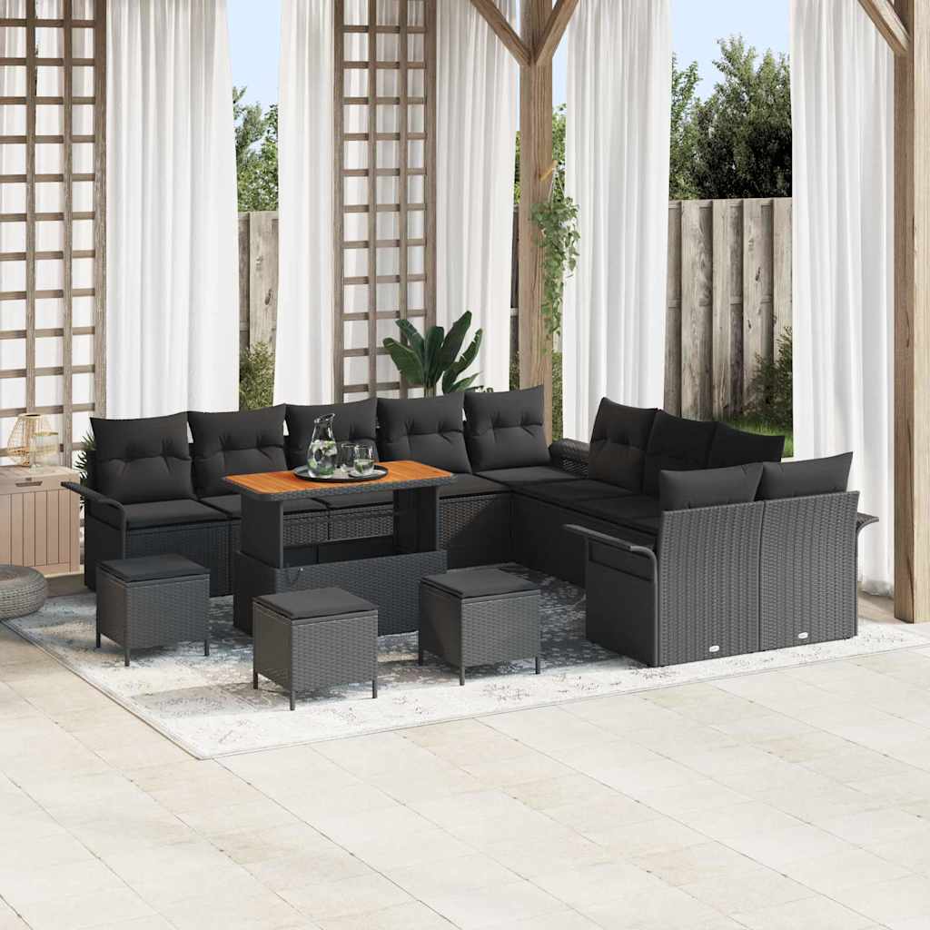 Garten-Sofa-Set mit Kissen mit Speicher 14 pcs Schwarz