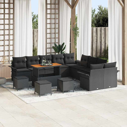 Garten-Sofa-Set mit Kissen mit Speicher 14 pcs Schwarz