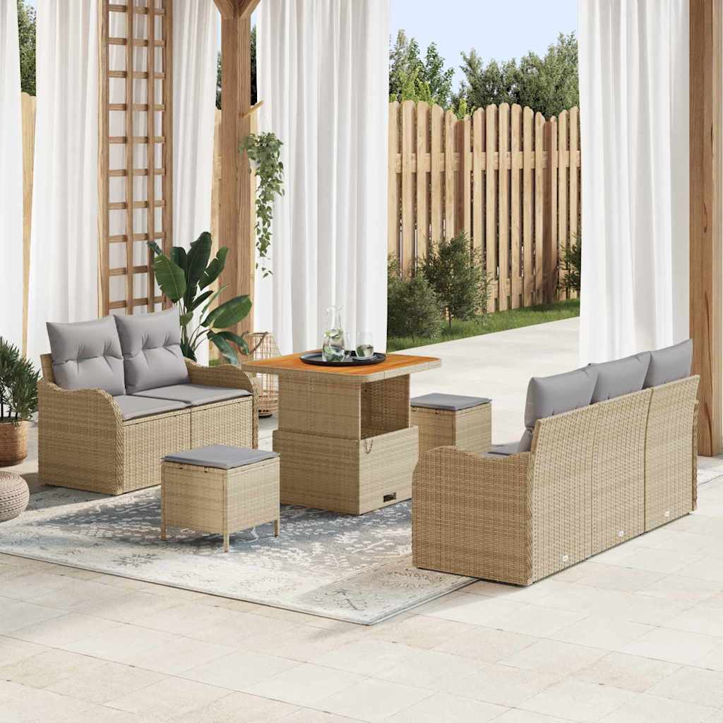Garten-Sofa-Set mit Kissen mit Kissen 8 pcs Beige und Hellgrau