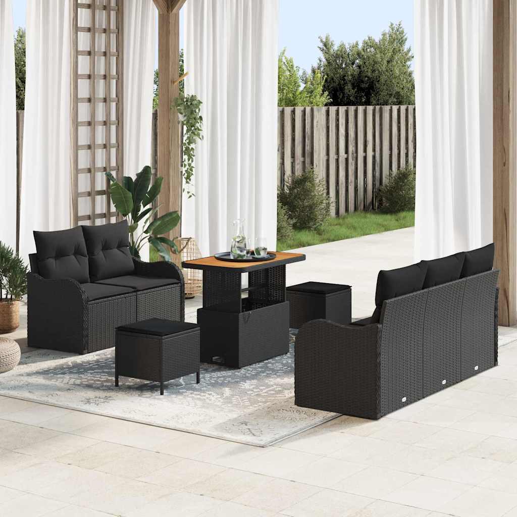 Garten-Sofa-Set mit Kissen mit Speicher 8 pcs Schwarz