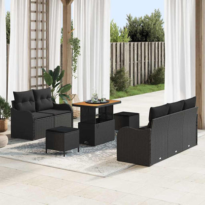 Garten-Sofa-Set mit Kissen mit Speicher 8 pcs Schwarz