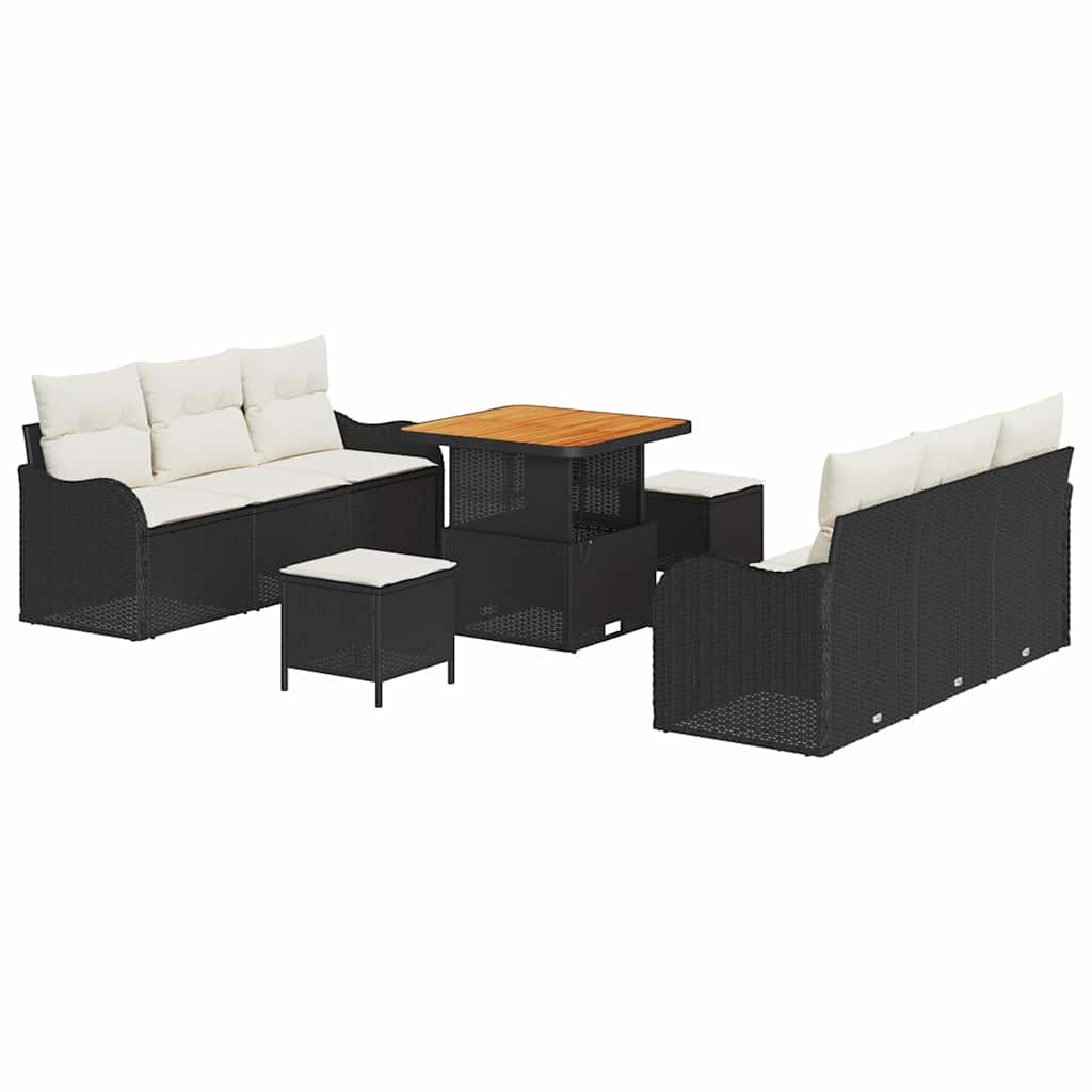 Garten-Sofa-Set mit Kissen mit Speicher 9 pcs Schwarz und Creme