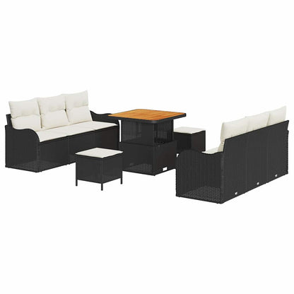 Garten-Sofa-Set mit Kissen mit Speicher 9 pcs Schwarz und Creme