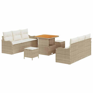 vidaXL Garten-Sofa-Set mit Kissen mit Speicher 9 pcs Beige und Creme