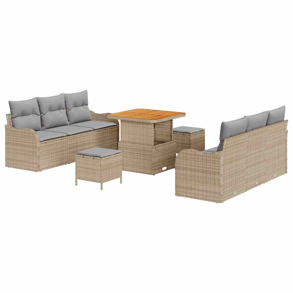 Garten-Sofa-Set mit Kissen mit Kissen 9 pcs Beige und Hellgrau