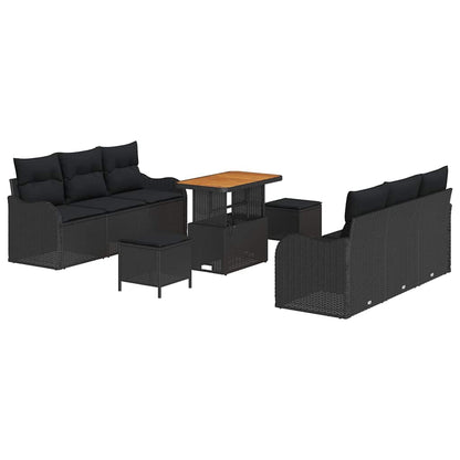 Garten-Sofa-Set mit Kissen mit Speicher 9 pcs Schwarz