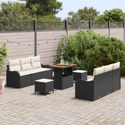 Garten-Sofa-Set mit Kissen mit Speicher 9 pcs Schwarz und Creme