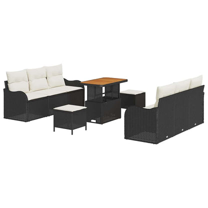 Garten-Sofa-Set mit Kissen mit Speicher 9 pcs Schwarz und Creme