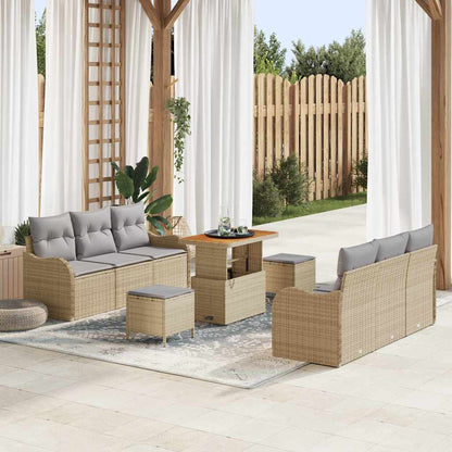 Garten-Sofa-Set mit Kissen mit Kissen 9 pcs Beige und Hellgrau