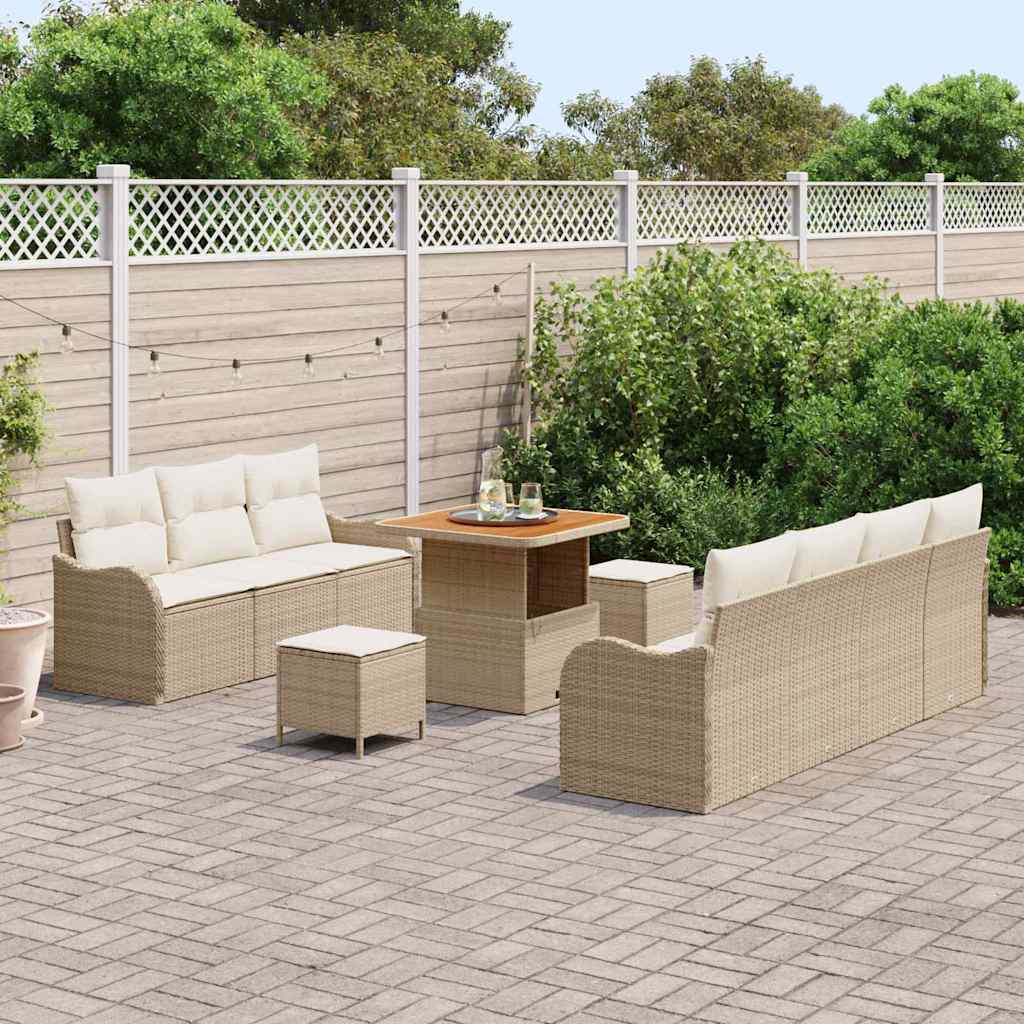 Garten-Sofa-Set mit Kissen mit Speicher 10 pcs Beige und Creme