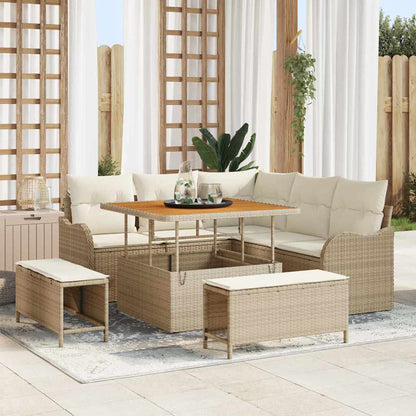 Garten-Sofa-Set mit Kissen mit Speicher 8 pcs Beige und Creme