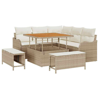 Garten-Sofa-Set mit Kissen mit Speicher 8 pcs Beige und Creme