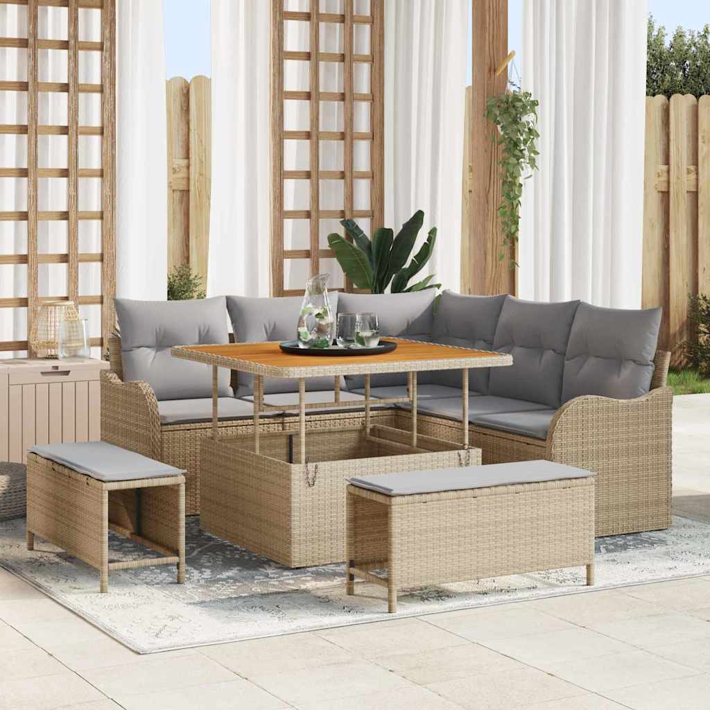 Garten-Sofa-Set mit Kissen mit Kissen 8 pcs Beige und Hellgrau