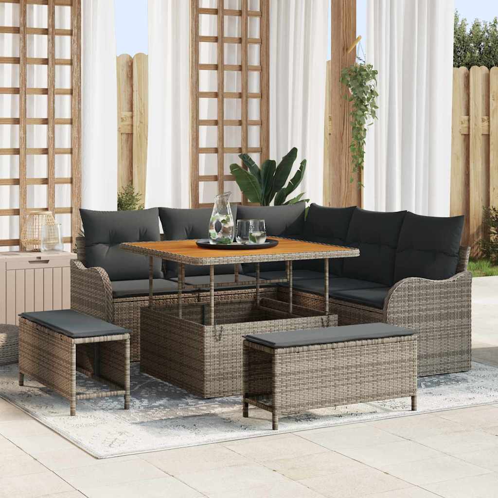Garten-Sofa-Set mit Kissen mit Speicher mit Kissen 8 pcs Grau