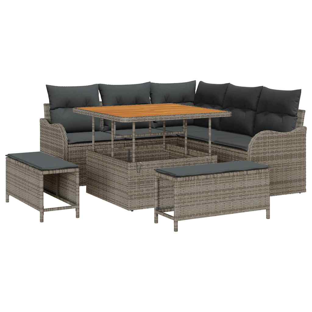 Garten-Sofa-Set mit Kissen mit Speicher mit Kissen 8 pcs Grau