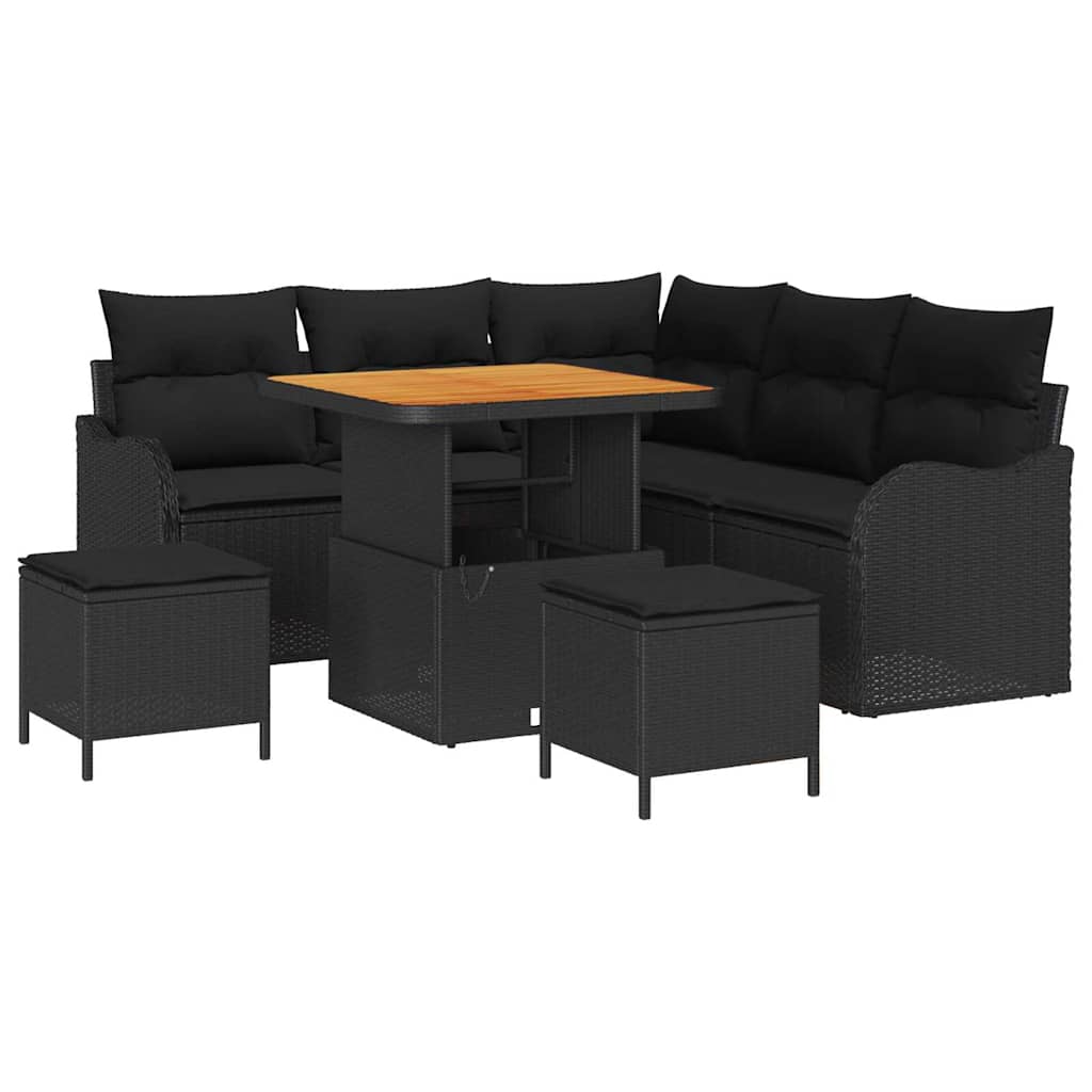 Garten-Sofa-Set mit Kissen mit Speicher 8 pcs Schwarz