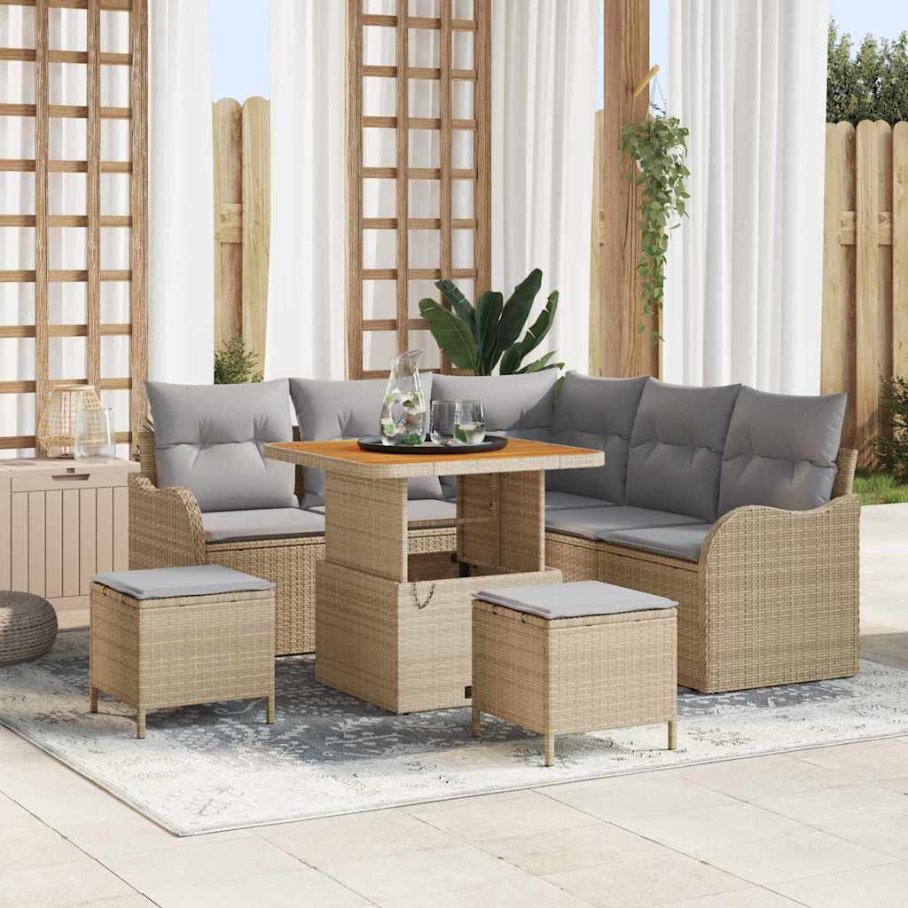 Garten-Sofa-Set mit Kissen mit Kissen 8 pcs Beige und Hellgrau