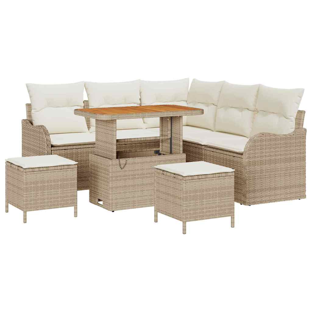 Garten-Sofa-Set mit Kissen mit Speicher 8 pcs Beige und Creme