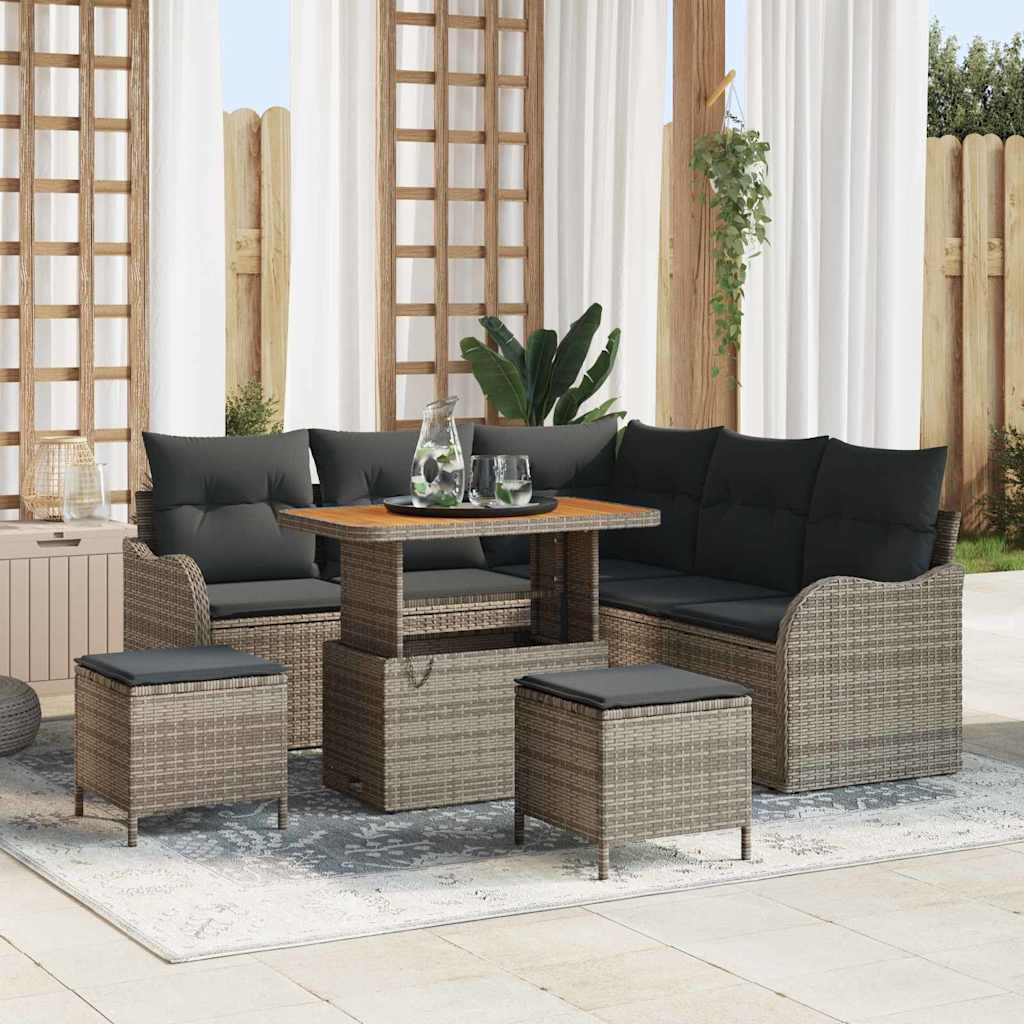 Garten-Sofa-Set mit Kissen mit Speicher mit Kissen 8 pcs Grau