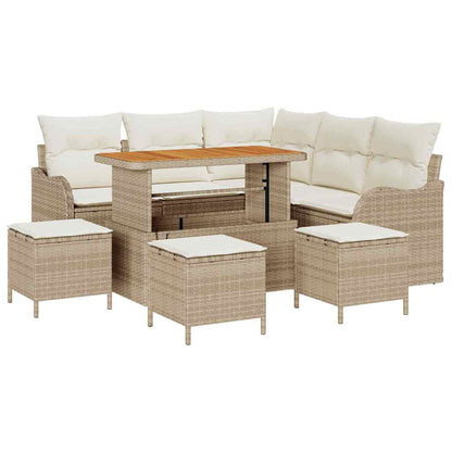 Garten-Sofa-Set mit Kissen mit Speicher 9 pcs Beige und Creme