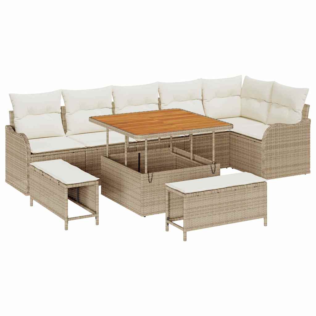 Garten-Sofa-Set mit Kissen mit Speicher 9 pcs Beige und Creme