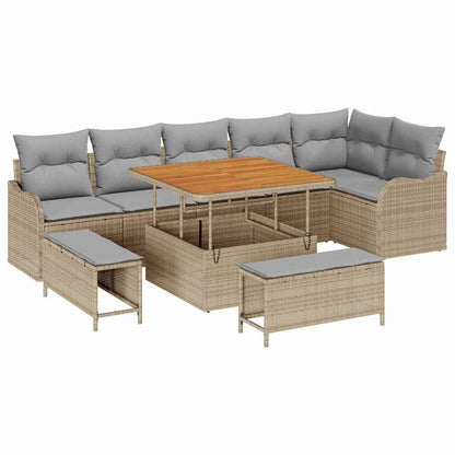 Garten-Sofa-Set mit Kissen mit Kissen 9 pcs Beige und Hellgrau